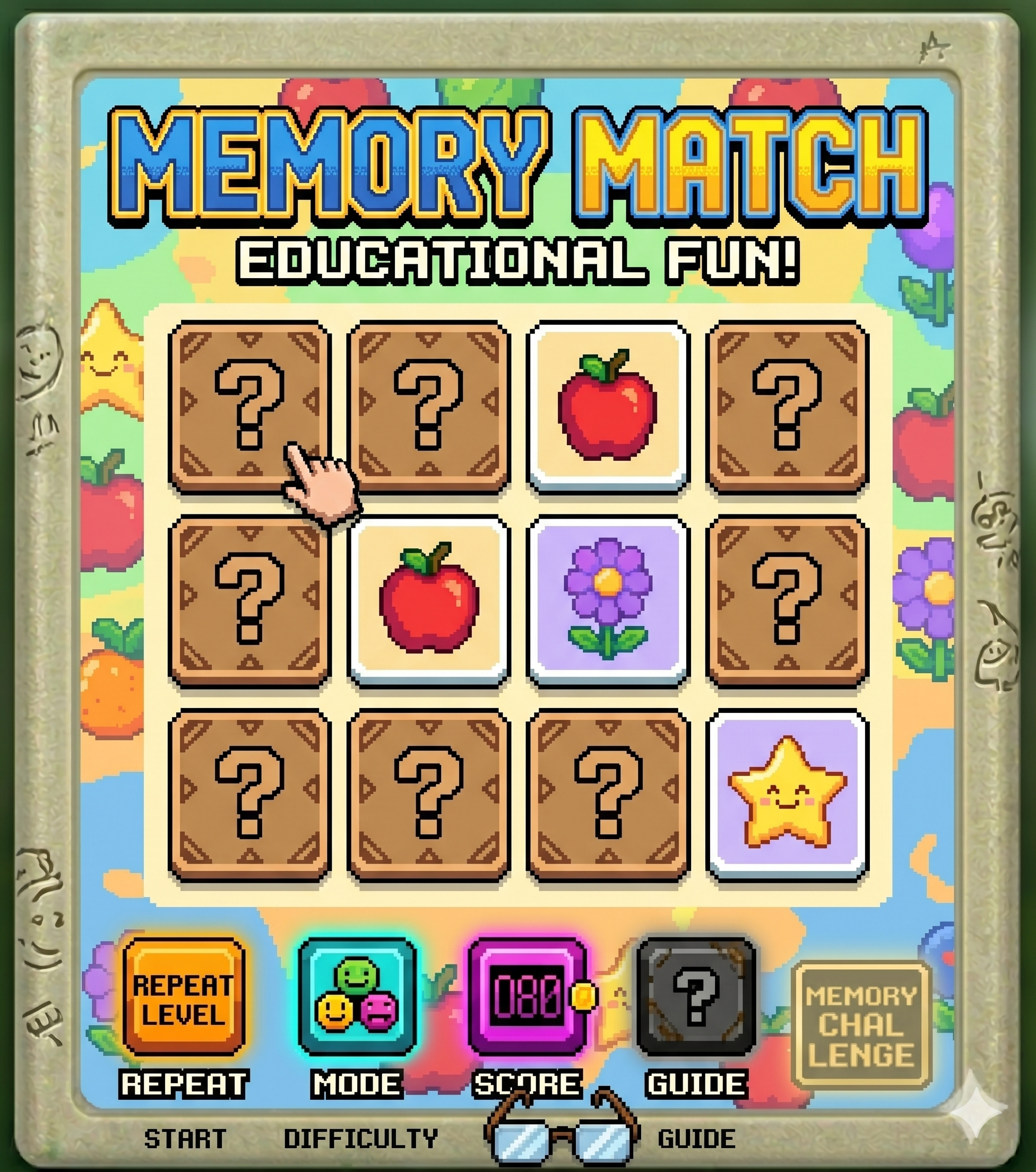 Memory Match – find all 8 matching pairs